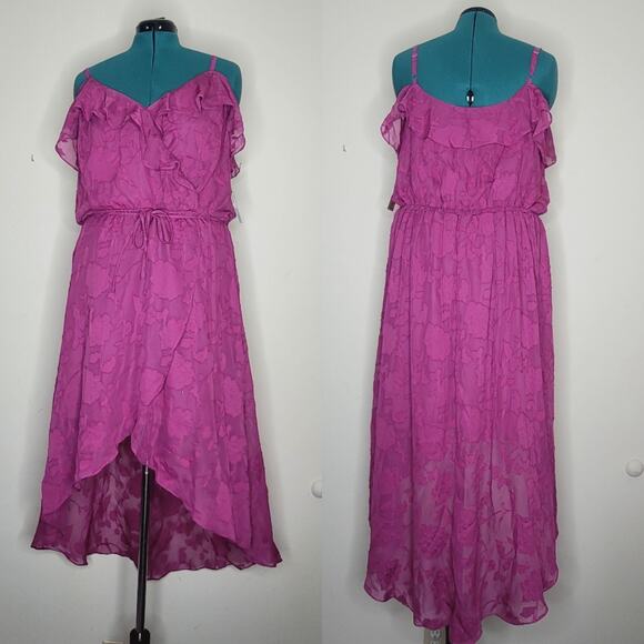BCX Dress 3X Magenta Fuchsia Flowy Floral Embroidered Jacquard Hi‎ Low Dress NWT - Picture 1 of 8